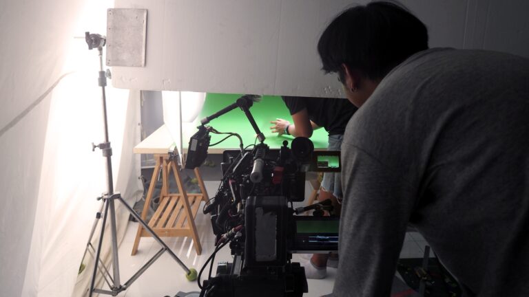Behind the TV commercial video shooting.